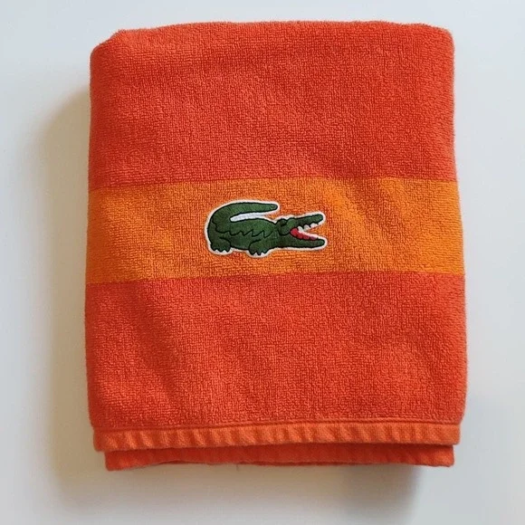 Lacoste Crocodile Logo Orange Cotton Bath Towel 29 x 48 - Picture 8 of 9